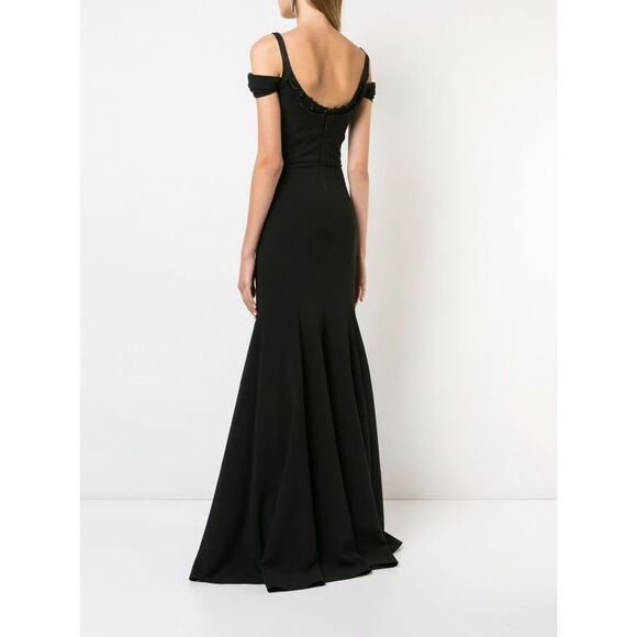 New! MARCHESA NOTTE Women's Beaded Neckline Cold-Shoulder Black Gown Dress 14 - Picture 3 of 13
